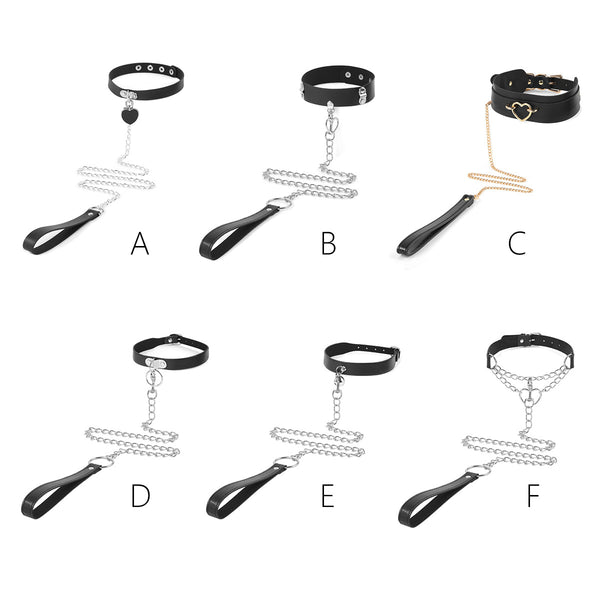PU Leather Alloy Collar with Rope for Adult Accessories, Neck Strap for Women, Sexy Choker with Tether